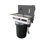 industrial stainless steel sink on 30-gallon drum cleaning station
