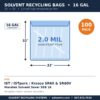 Spec card: 16-gallon solvent recycling bag, 32 x 32 inches, 2.0 mil, fits SR60 SR60V and Maratek SSB 16, 100 pack