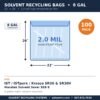 Spec card: 8-gallon solvent recycling bag, 22 x 26 inches, 2.0 mil, fits SR30 SR30V and Maratek SSB 8, 100 pack