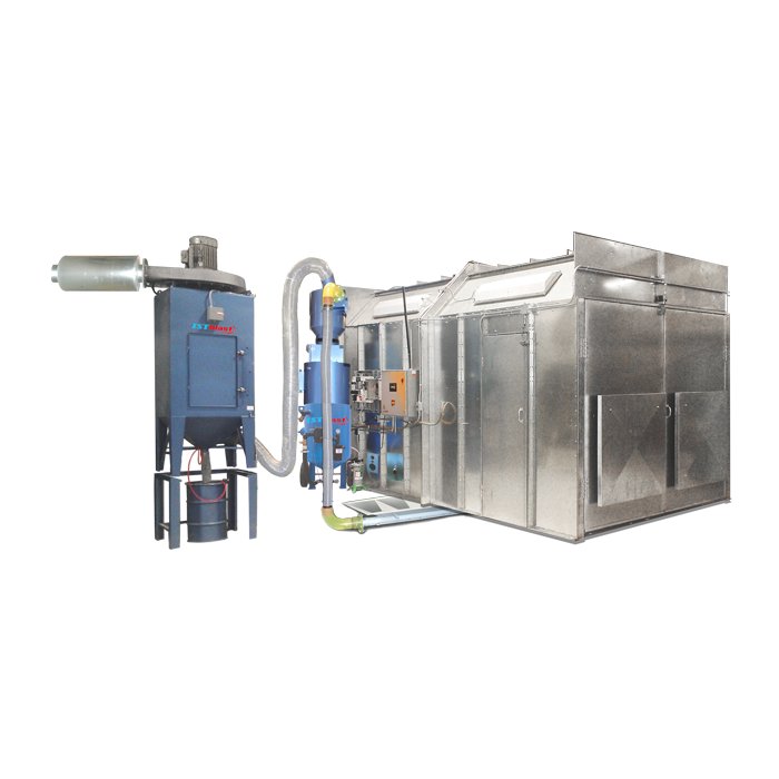 Kresco blast room with MRS200 and MSW1200 pneumatic media recovery system