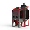 Kresco CleanBlast 28x36 semi-industrial sandblast cabinet with cartridge dust collector, cutaway render showing filter and reclaim path