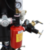 Close-up of the air inlet on a Kresco SBP blast pot: 100 PSI water separator, inline filter, pressure gauges, regulator and ball valve