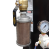 Close-up of the exhaust muffler and Fairview ball valve on a Kresco SBP portable sandblaster