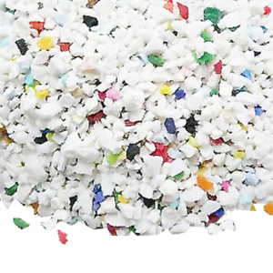 Pile of Kresco plastic blasting media showing the multi-edge white and colored particles
