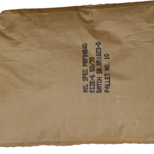 Kraft 50 lb bag of Kresco MIL-SPEC G-9954D glass beads, size 6, 50/70 mesh, with batch and pallet number