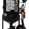 Back-left view of a Kresco SBP-350 portable sandblaster with the 120 V remote control box and air inlet piping